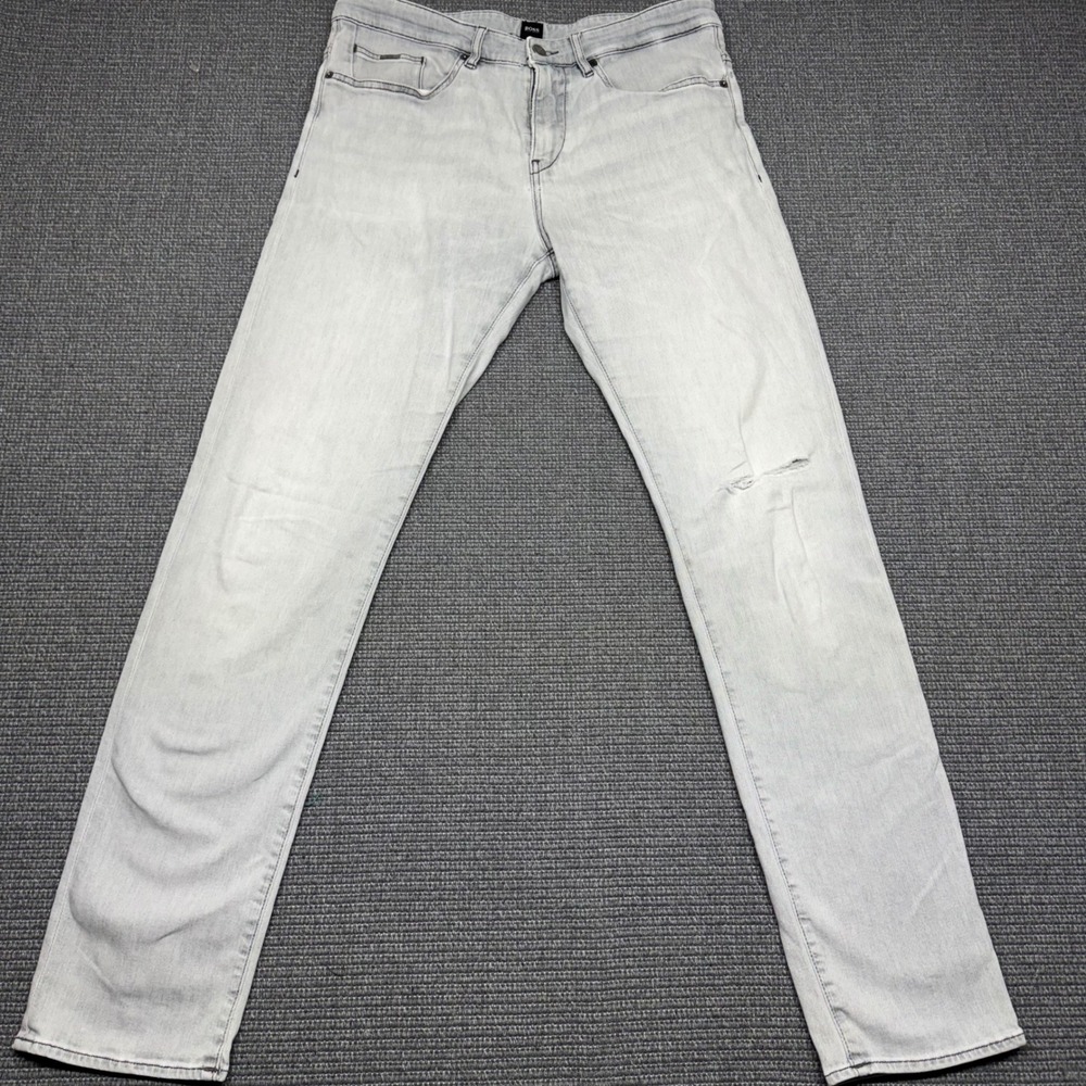 Hugo Boss Mens Light Wash Grey Italian Fabric Stretch Denim Jeans 32x32